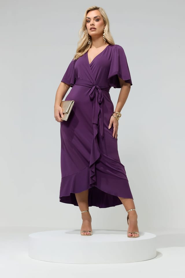 Yours Yours Women's Ruffle Hem Wrap Dress in Purple - 3