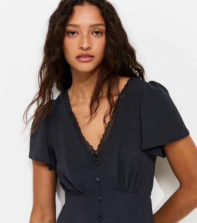 New Look Women's Black Lace Trim Midi Tea Dress New Look - 3