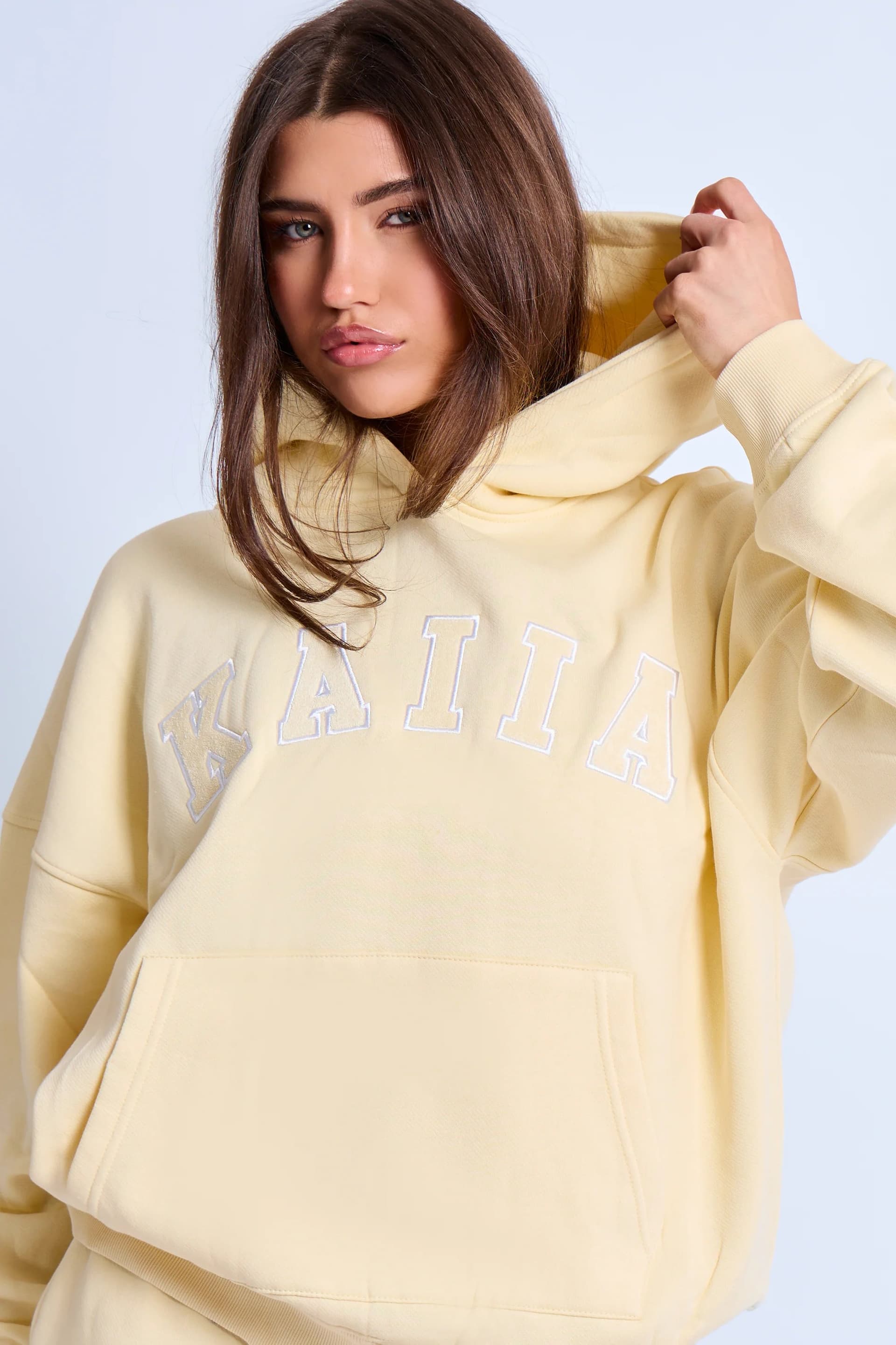 Kaiia Kaiia Slogan Oversized Hoodie Lemon & White