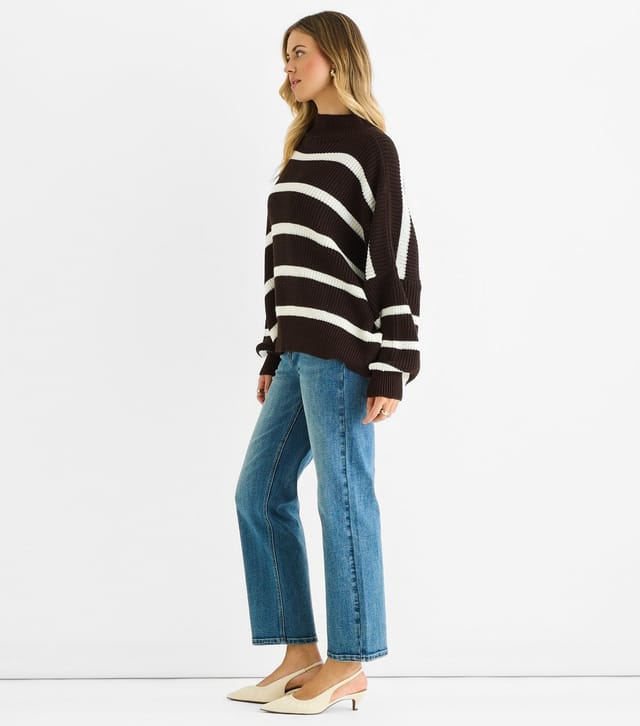 Gini London Women's Chocolate Stripe Chunky Knit High Neck Jumper Gini London New Look - 3