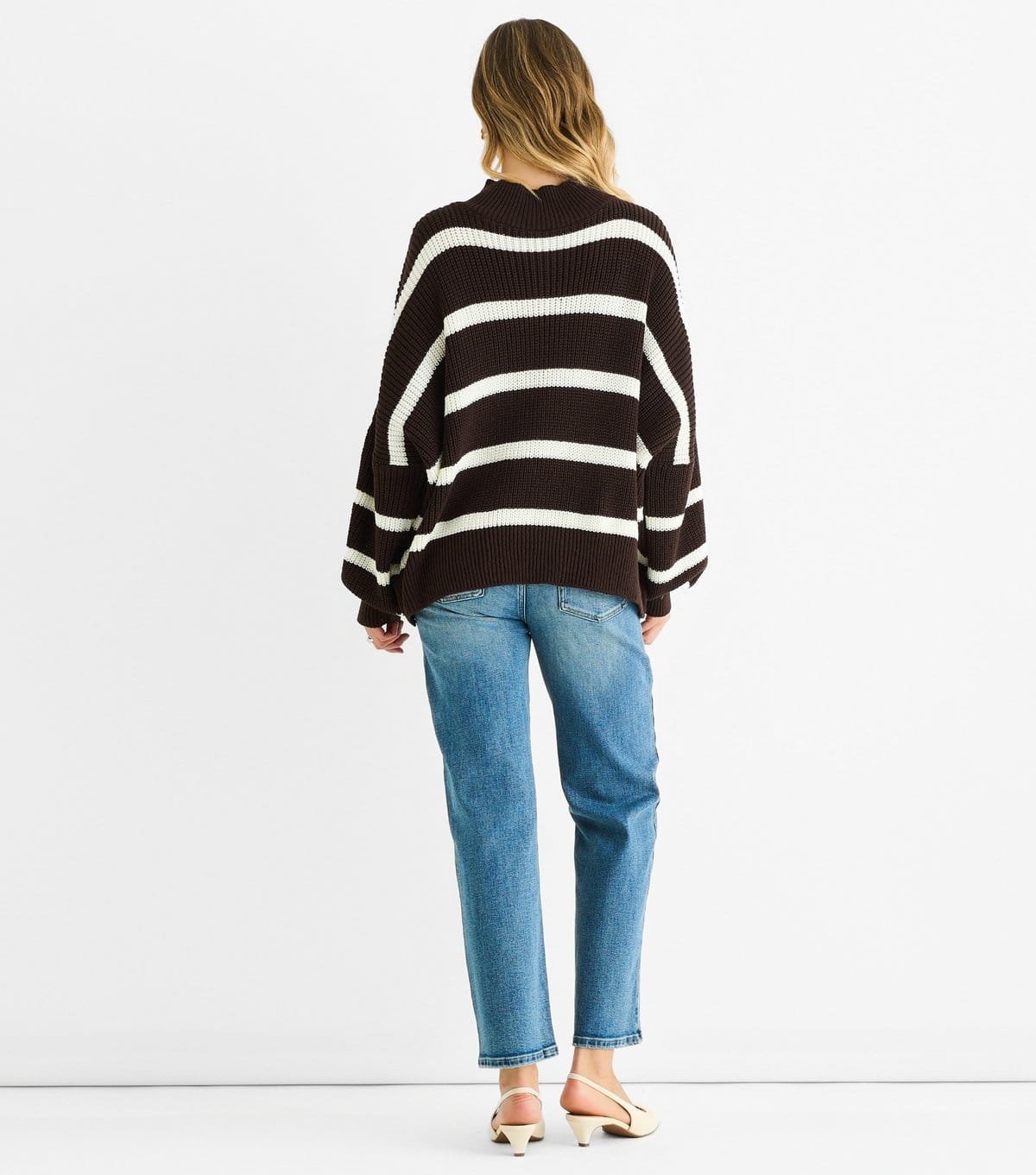 Gini London Women's Chocolate Stripe Chunky Knit High Neck Jumper Gini London New Look - 4