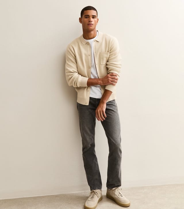 New Look Men's Stone Regular Fit Long Sleeve Knitted Shacket New Look - 2
