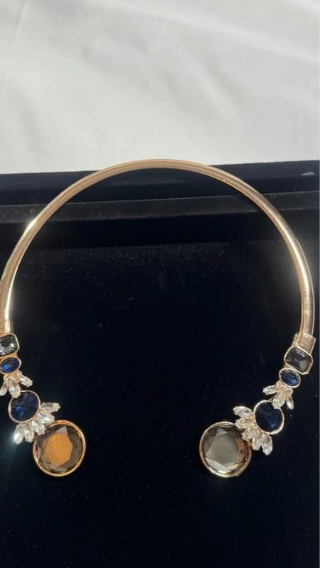 River Island River Island Gold Statement Necklace With Blue & Crystal Stones BNWT