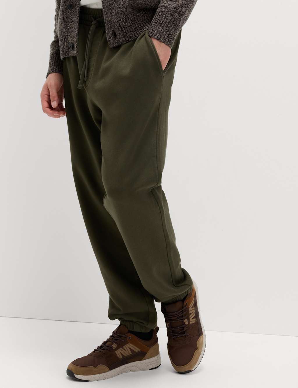 Marks & Spencer M&S Garment Dyed Pure Cotton Joggers Dark Khaki - 3