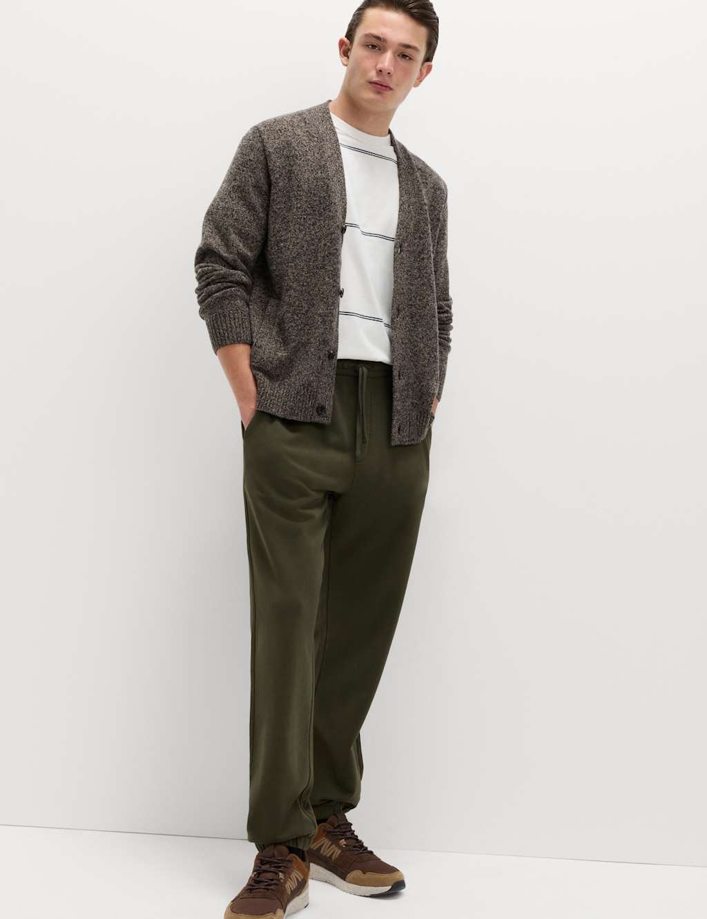 Marks & Spencer M&S Garment Dyed Pure Cotton Joggers Dark Khaki - 4