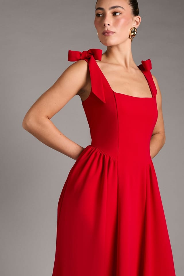 Coast Coast Women's Sleeveless Crepe Midi Dress With Bow Detail Straps in Red - 2