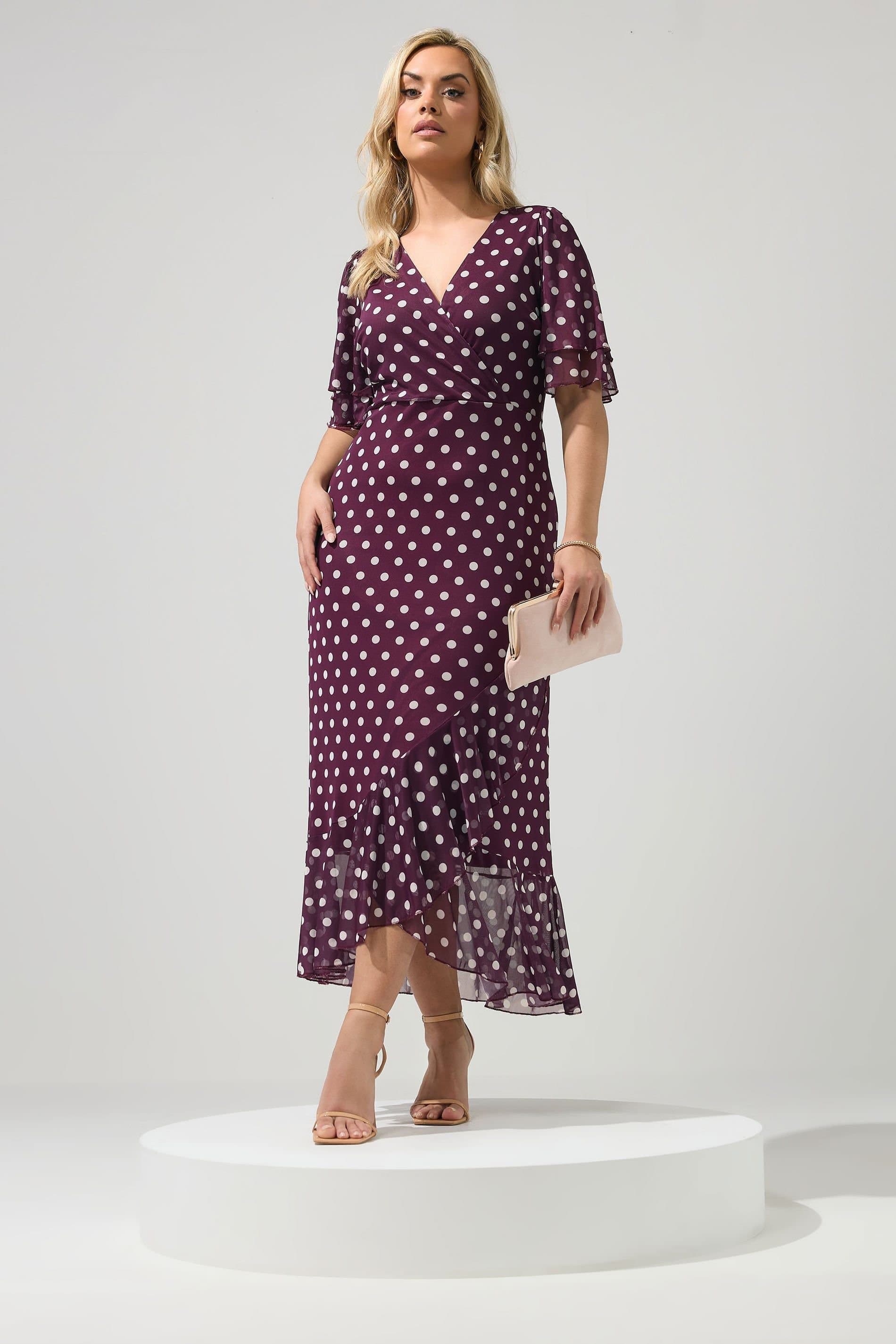 Yours Yours Women's Polka Dot Wrap Dress in Purple