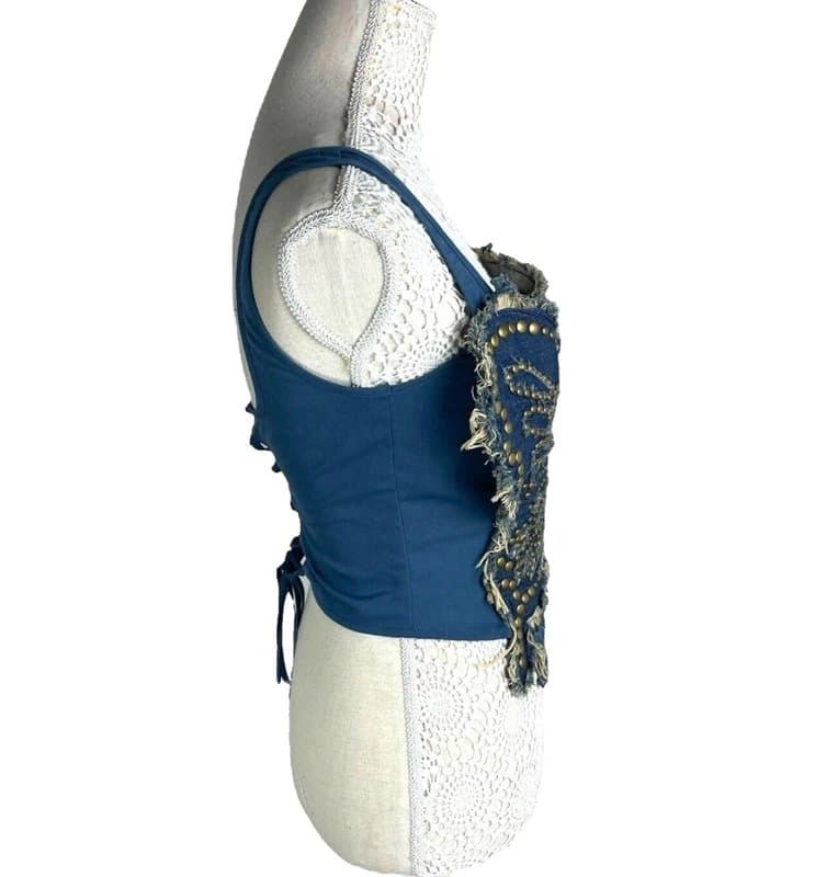 PrettyLittleThing Pretty Little Thing Butterfly Denim Corset Top Women’s UK Size 8 Stud Details