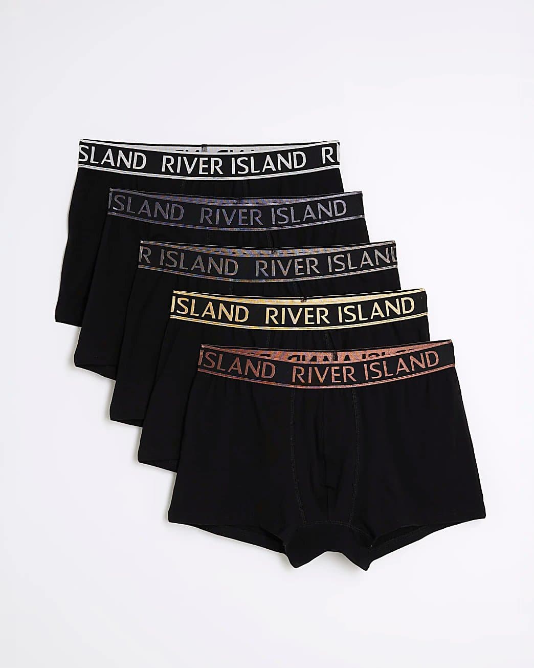 River Island Mens River Island Black Metallic Ri Pack Of 5 Trunks