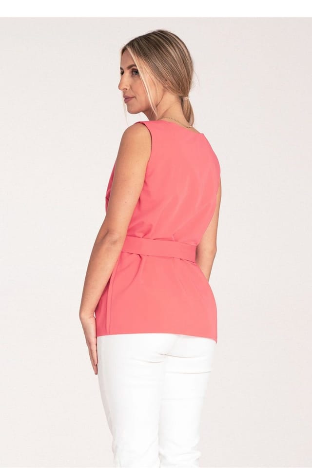 Love Lace Love Lace Women's Trapezoid Boat Neck Blouse with Gold Belt in Pink - 3