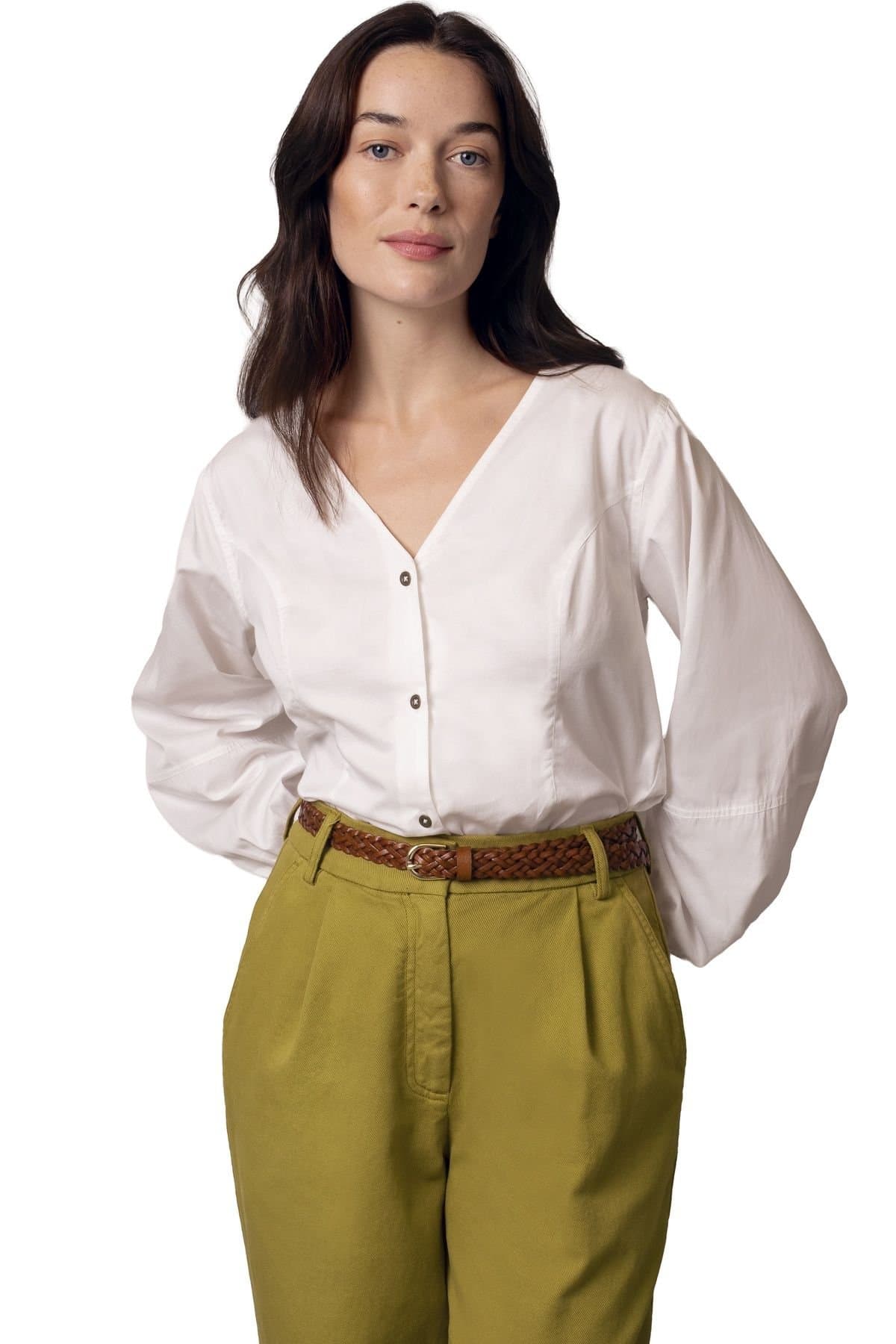 Celtic & Co Celtic & Co Warm White V-Neck Button Blouse