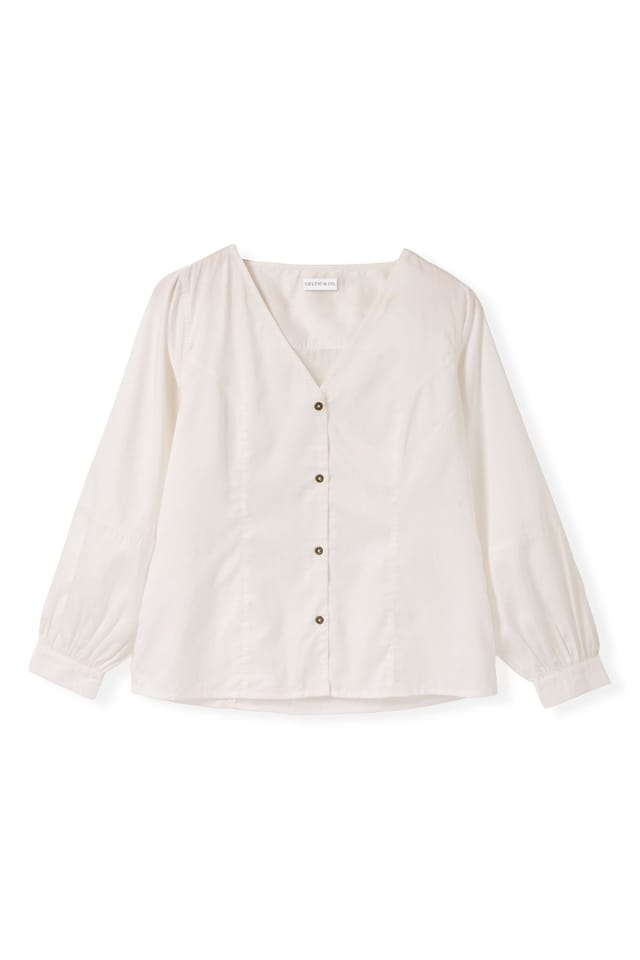 Celtic & Co Celtic & Co Women's V-Neck Button Blouse in Warm White - 2