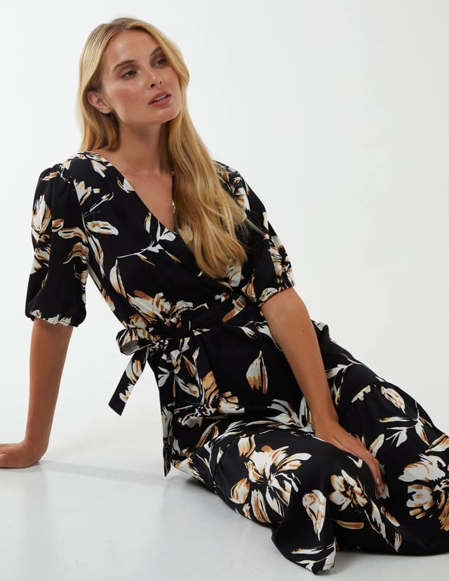 Blue Vanilla Wrap Front Tier Hem Midi Dress - 2