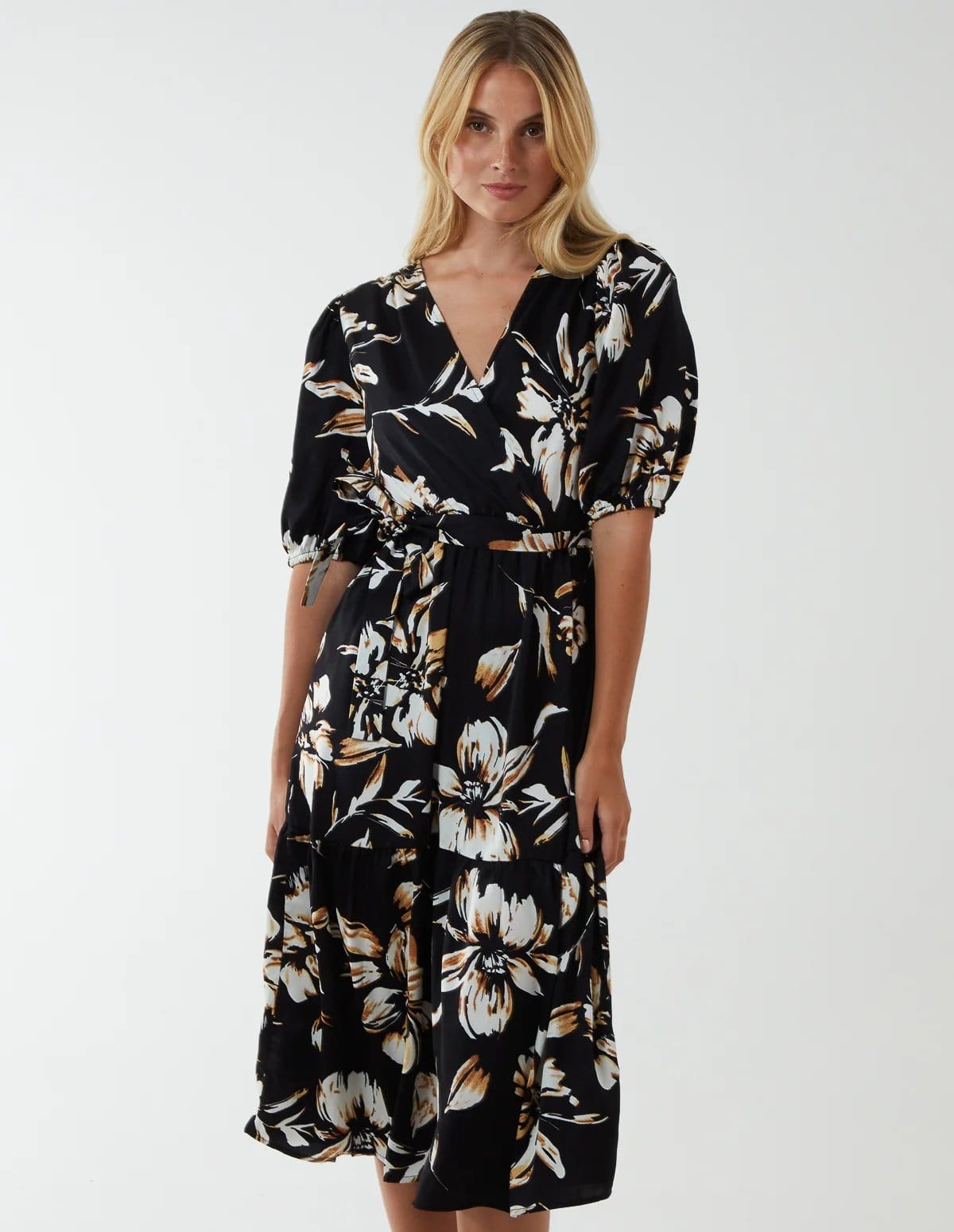 Blue Vanilla Wrap Front Tier Hem Midi Dress - 4