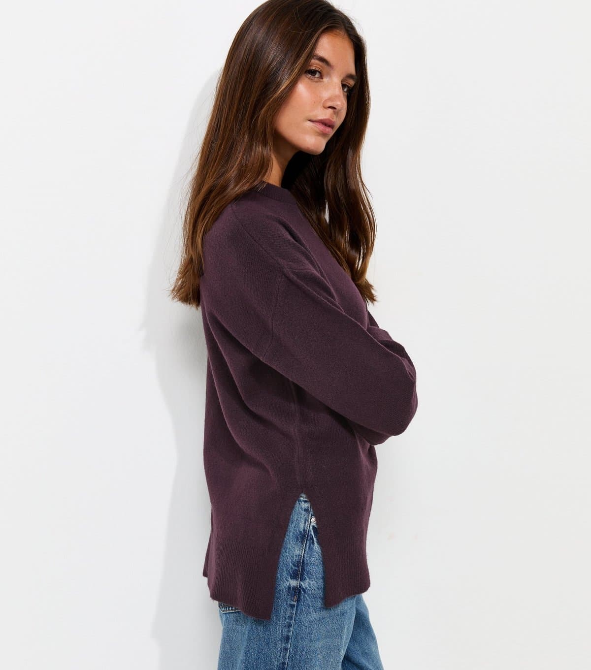 New Look Women's Dark Purple Side Split Knitted Jumper New Look