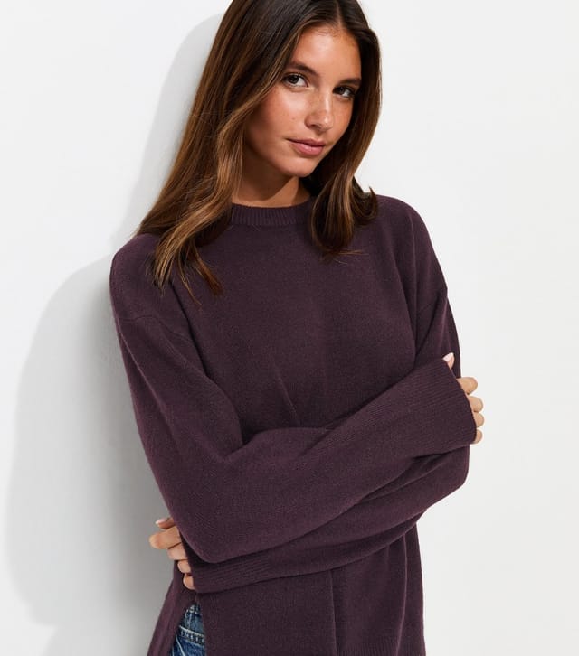 New Look Women's Dark Purple Side Split Knitted Jumper New Look - 2