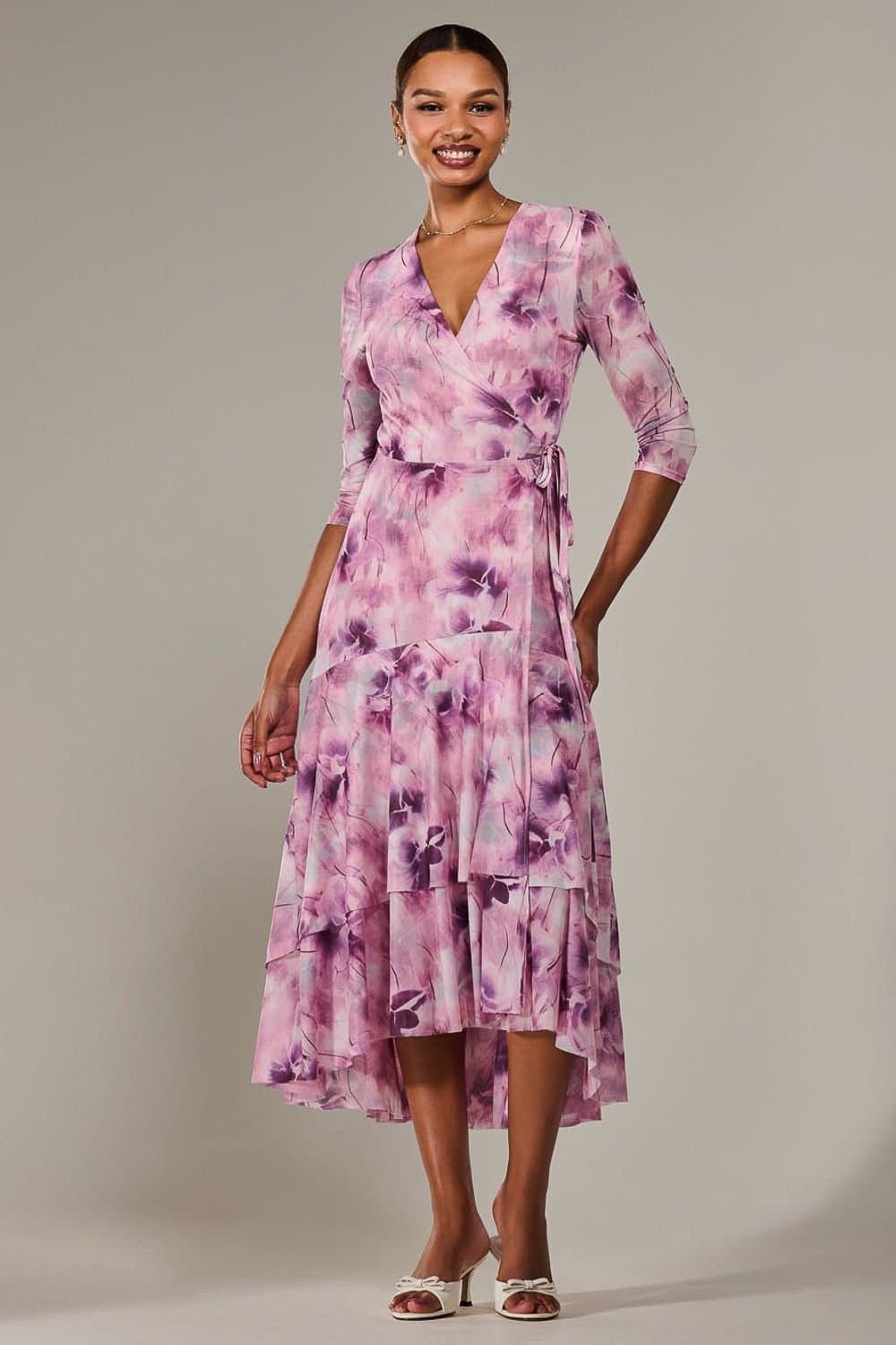 Jolie Moi Jolie Moi Women's Mesh Wrap Midaxi Dress in Light Pink