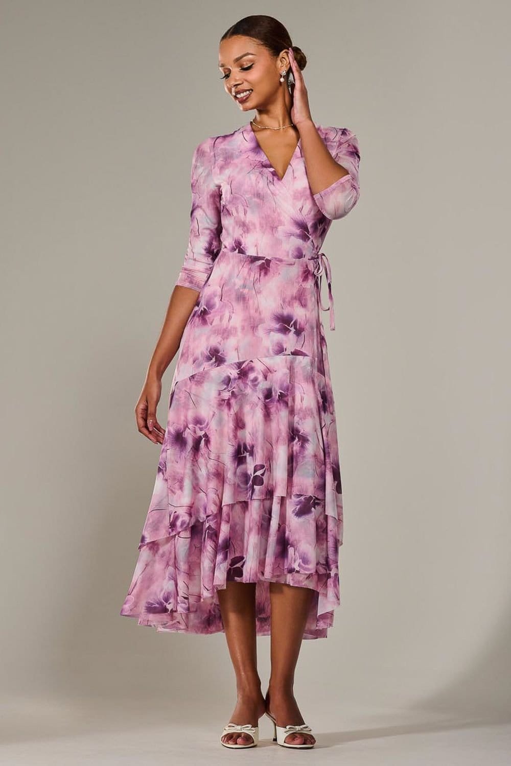 Jolie Moi Jolie Moi Women's Mesh Wrap Midaxi Dress in Light Pink - 4