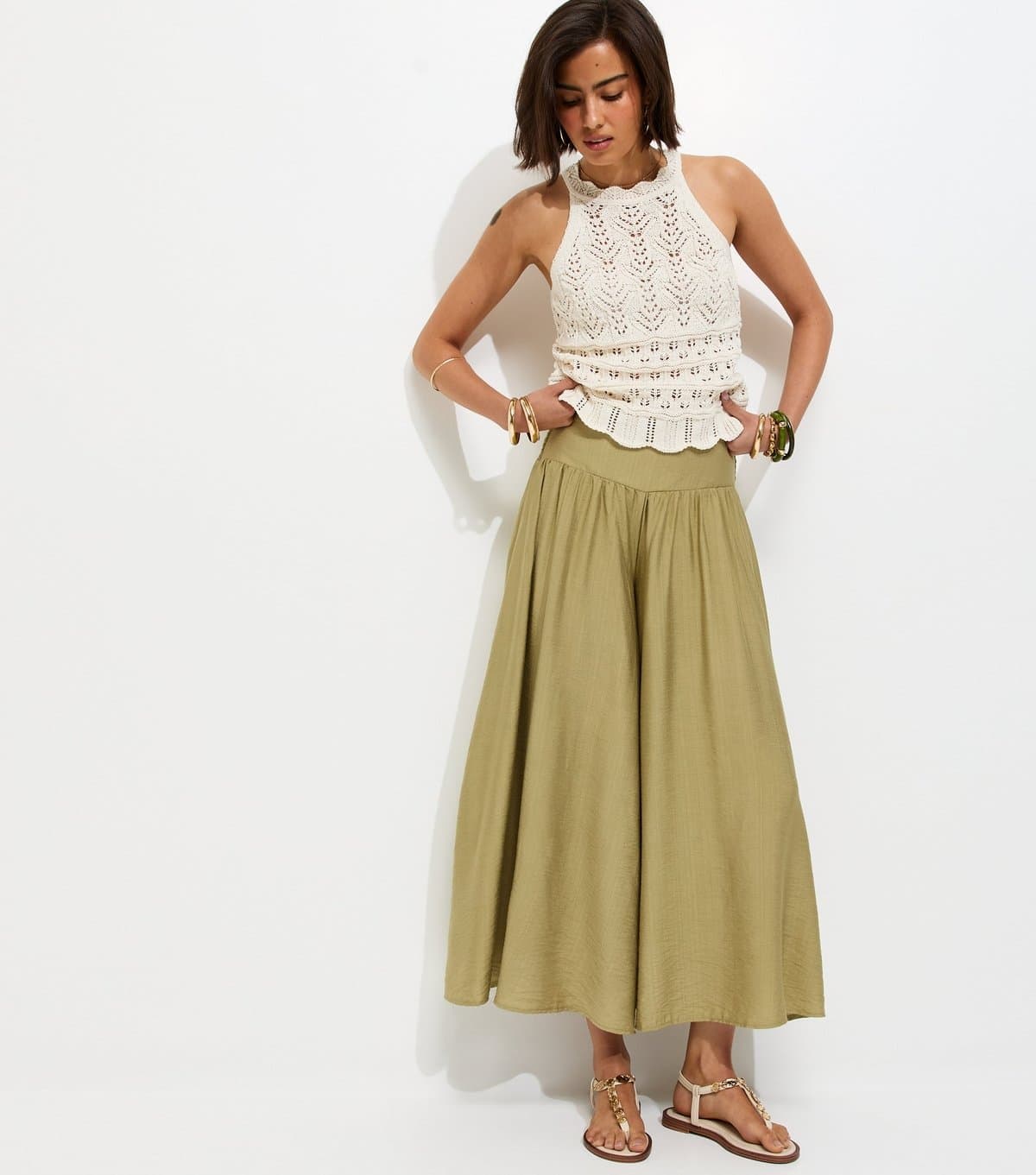 New Look New Look Olive Palazzo Wide Leg Trousers for Petite