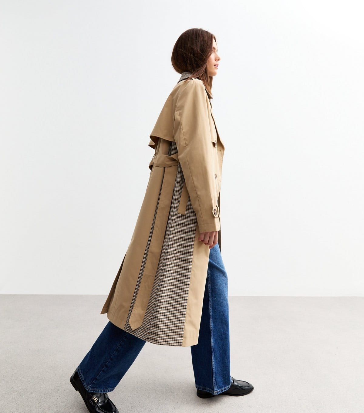 Women's Beige Check Trimmed Trench Coat New Look
