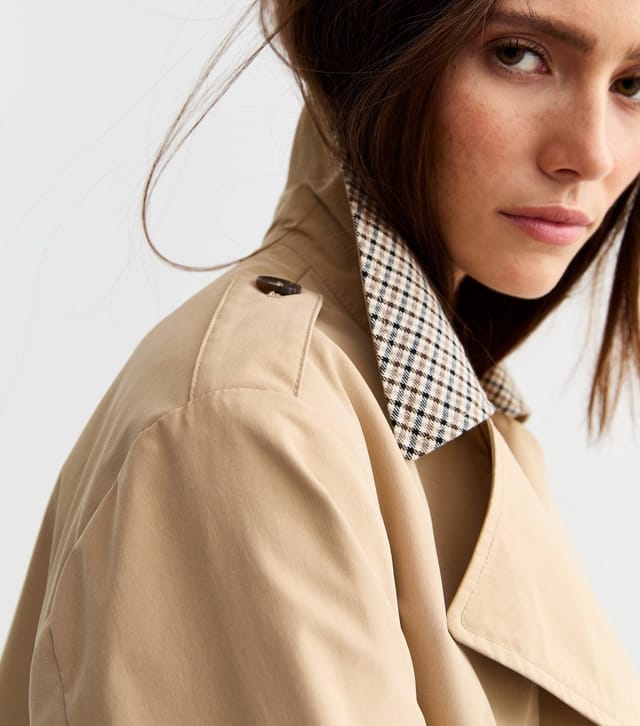 New Look Women's Beige Check Trimmed Trench Coat New Look - 3