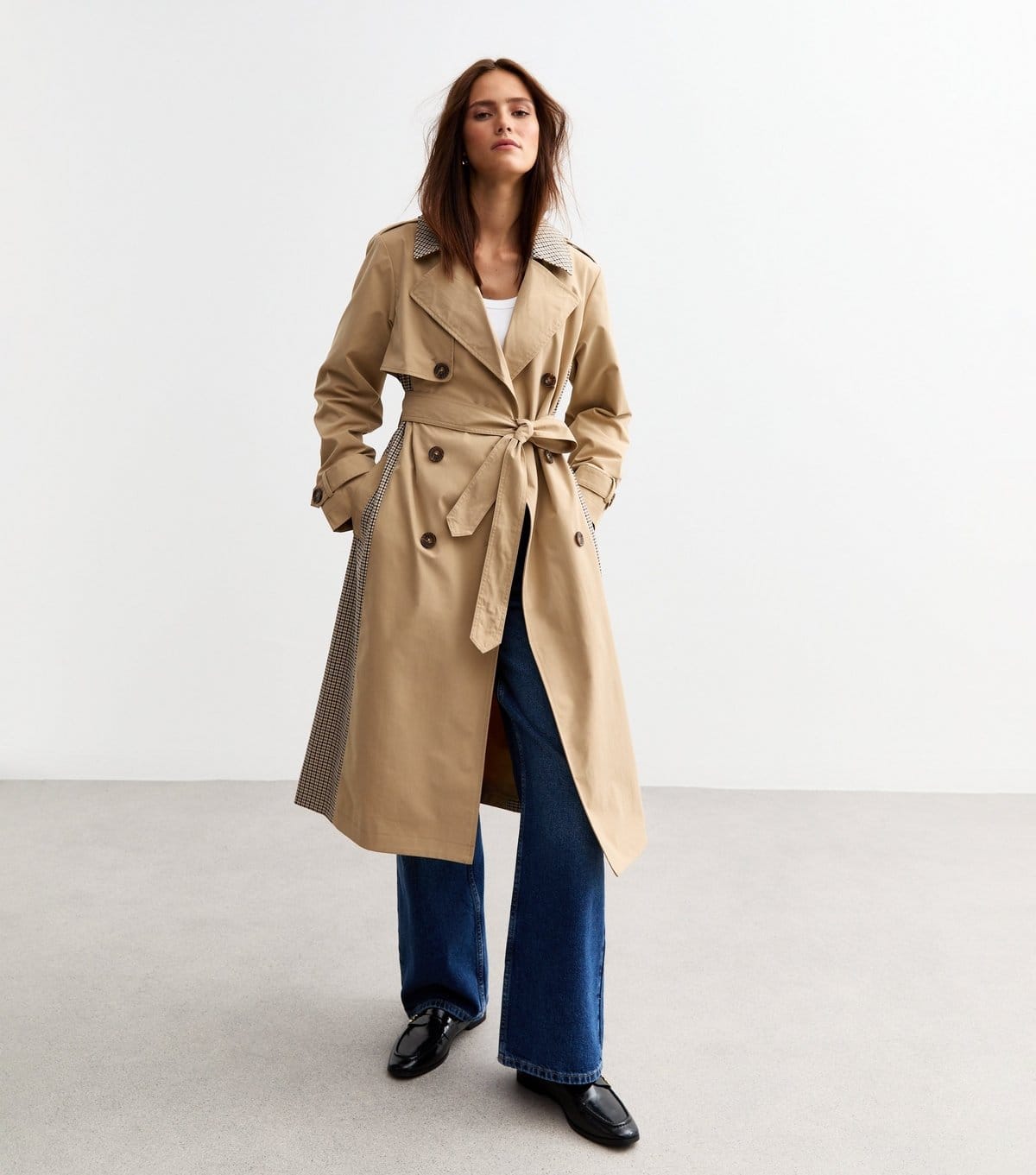 New Look Women's Beige Check Trimmed Trench Coat New Look - 4