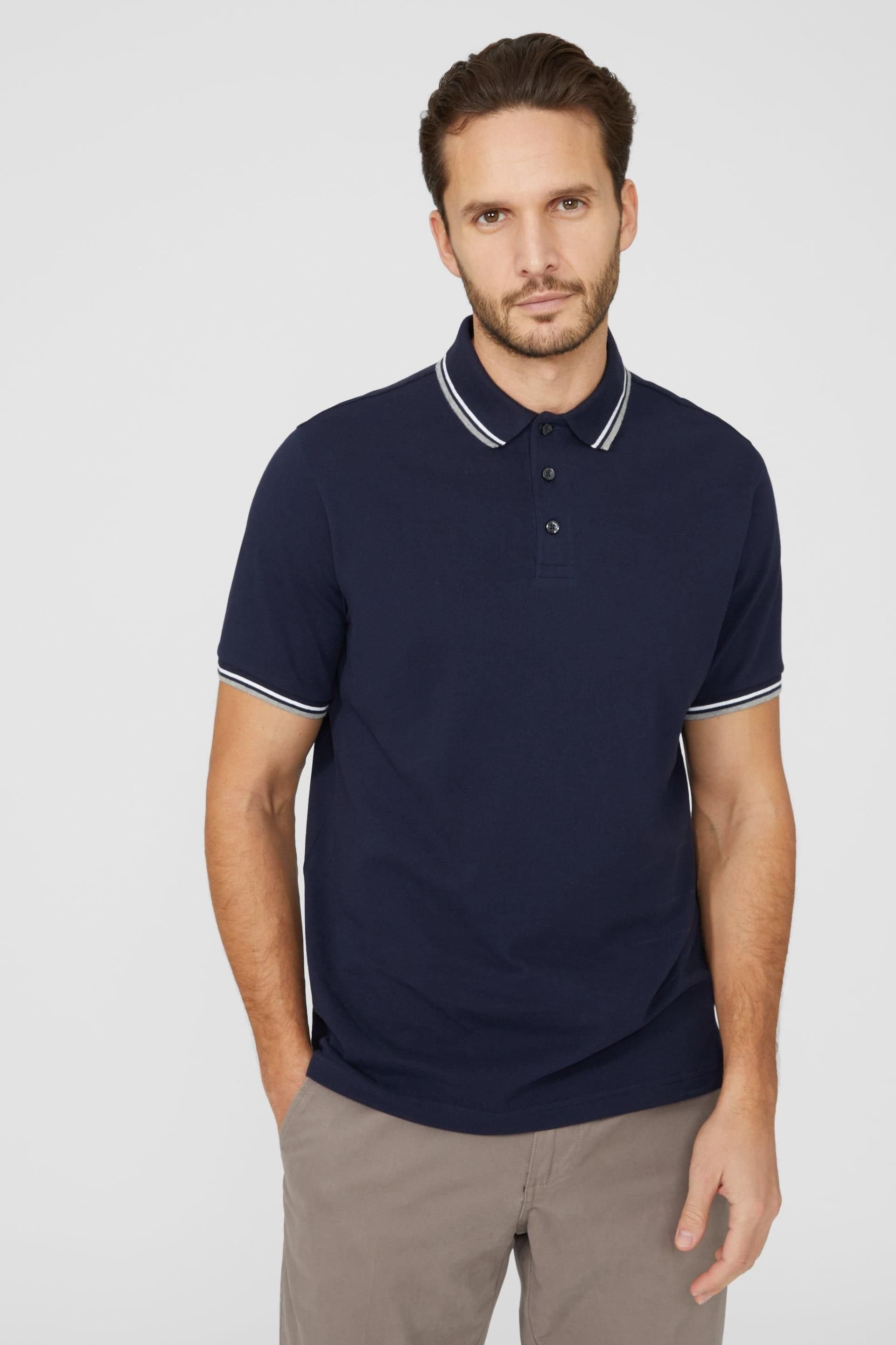 Maine Maine Men's Pique Tipped Polo Shirt in Navy