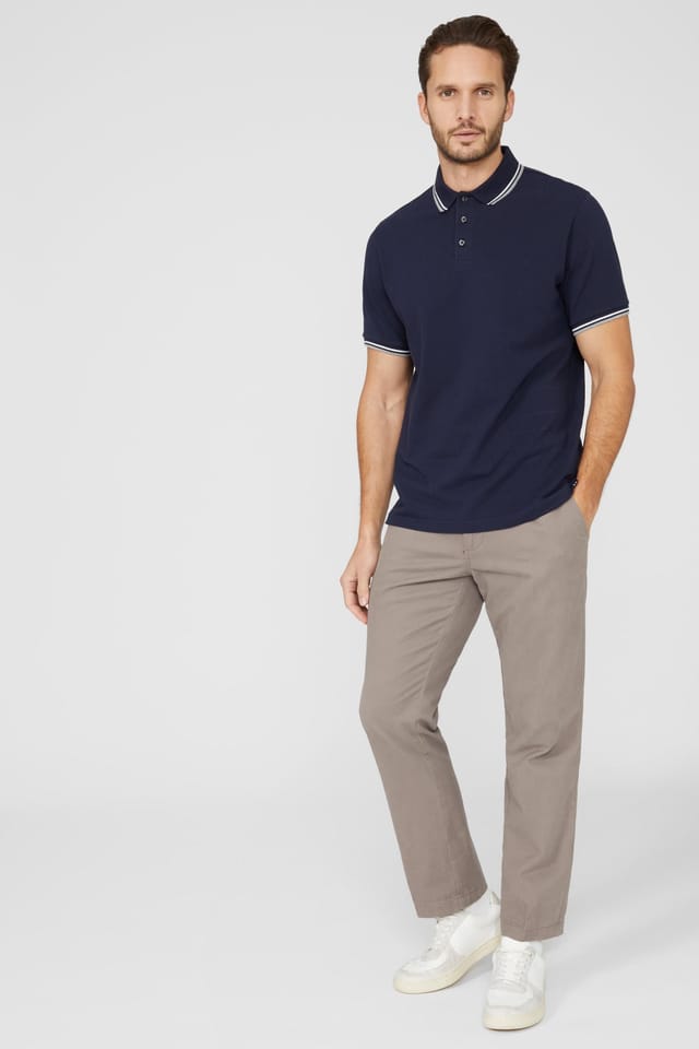 Maine Maine Men's Pique Tipped Polo Shirt in Navy - 2