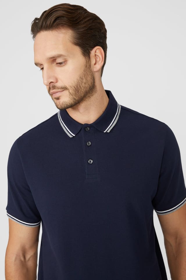 Maine Maine Men's Pique Tipped Polo Shirt in Navy - 3