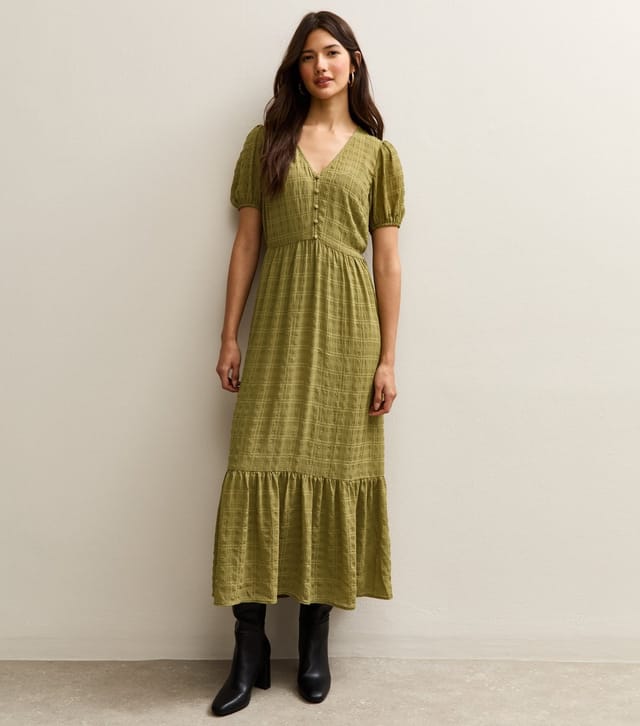 New Look Women's Light Khaki Checked Button Through Midi Dress New Look - 2