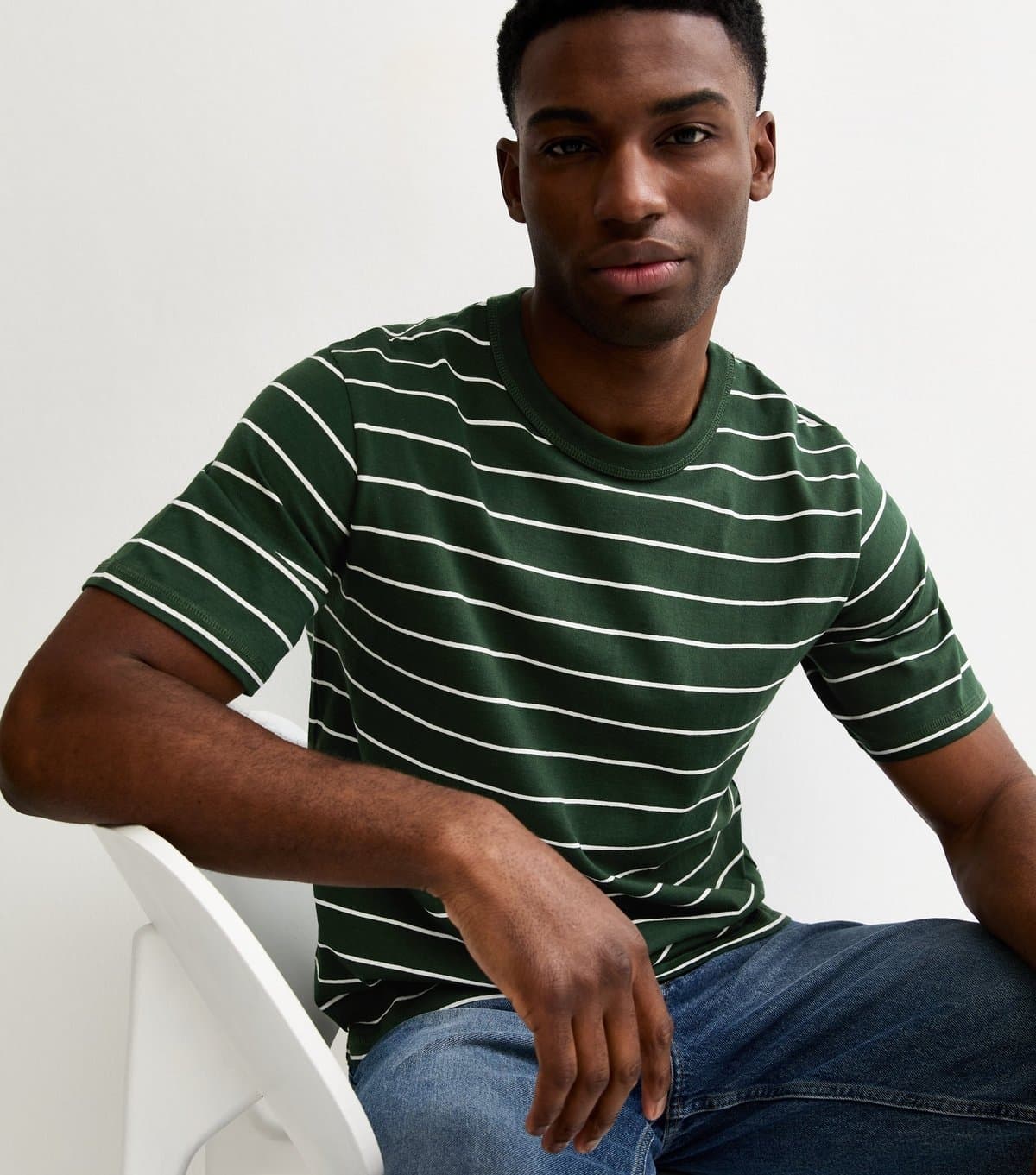 jack & jones Men's Dark Green Short Sleeve Stripe T-Shirt Jack & Jones New Look