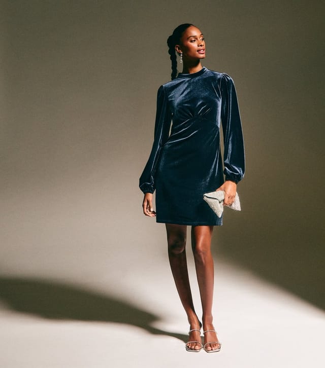 New Look Women's Navy Velvet Long Sleeve Mini Dress New Look - 2