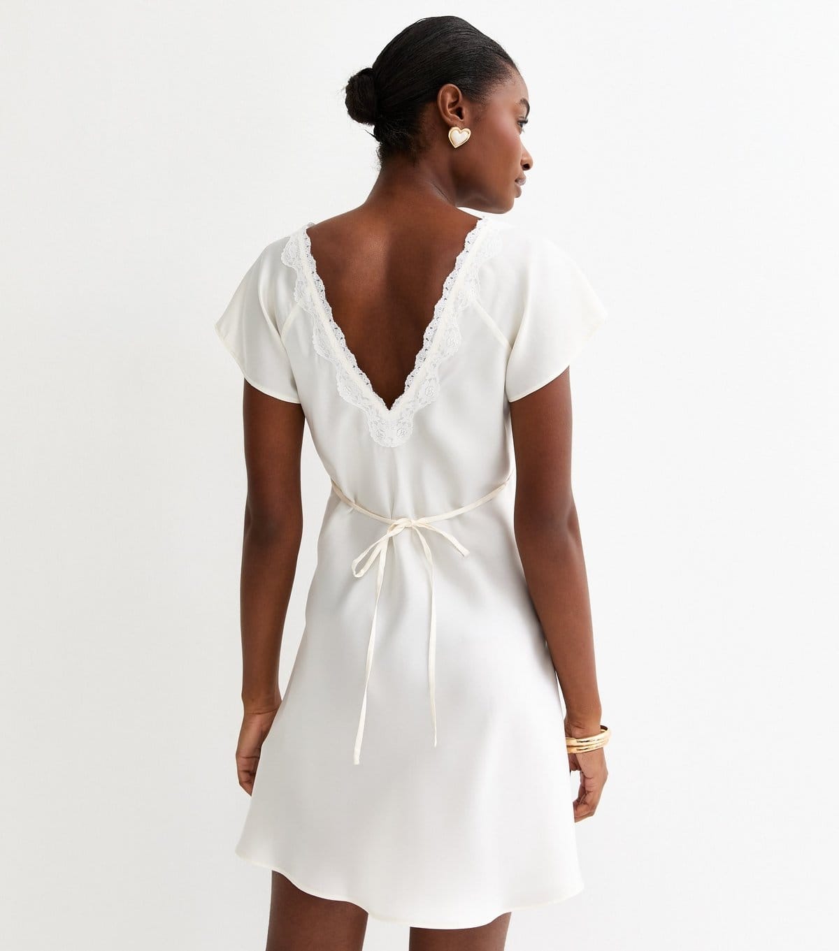 New Look Women's White Satin Lace Trimmed Mini Dress New Look - 4