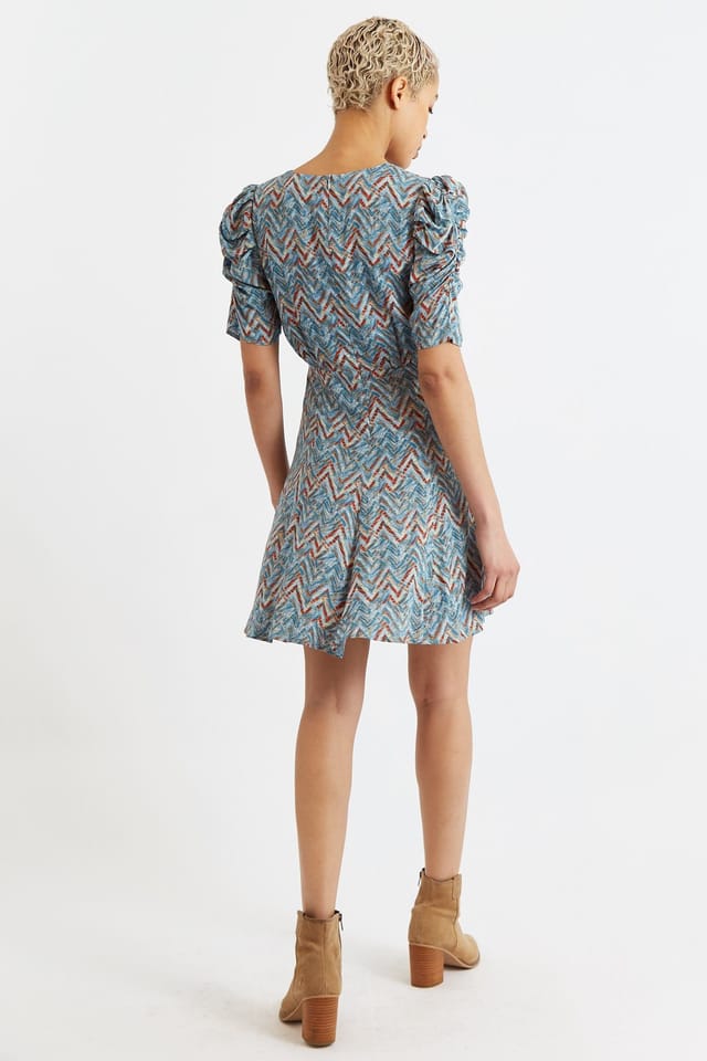 Louche Louche Women's Margot Art Attack Print Mini Tea Dress - Duck Egg in Blue - 2