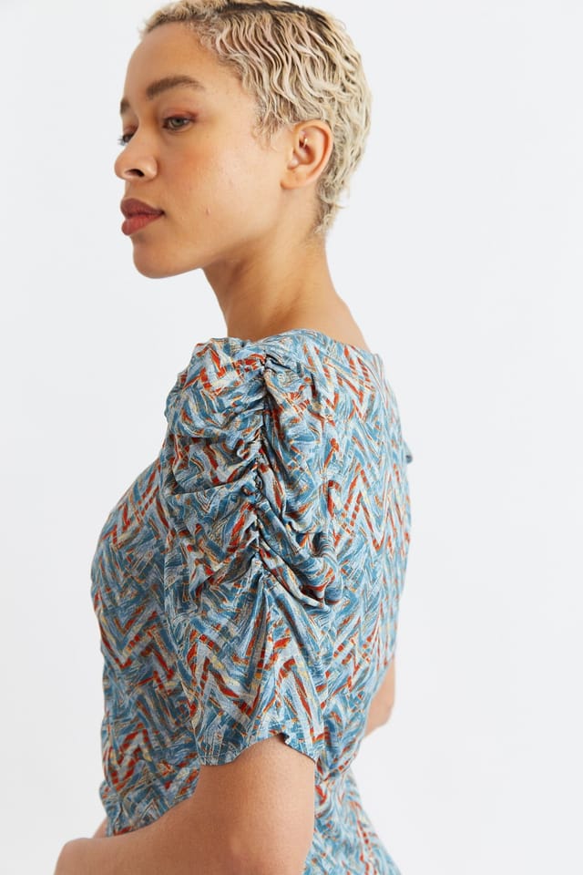Louche Louche Women's Margot Art Attack Print Mini Tea Dress - Duck Egg in Blue - 3