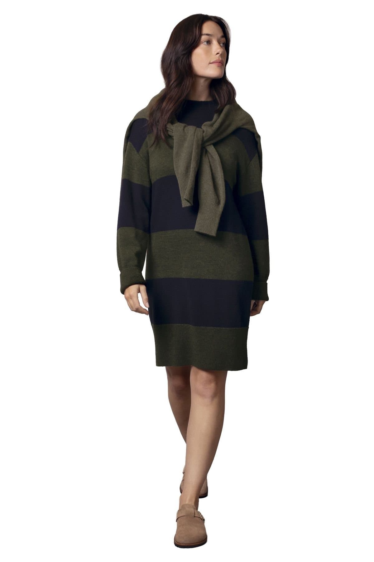Celtic & Co Celtic & Co Women's Merino Stripe Dress in Dark Olive