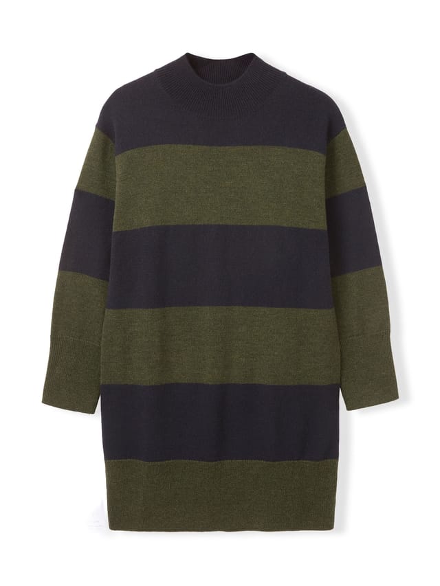 Celtic & Co Celtic & Co Women's Merino Stripe Dress in Dark Olive - 2