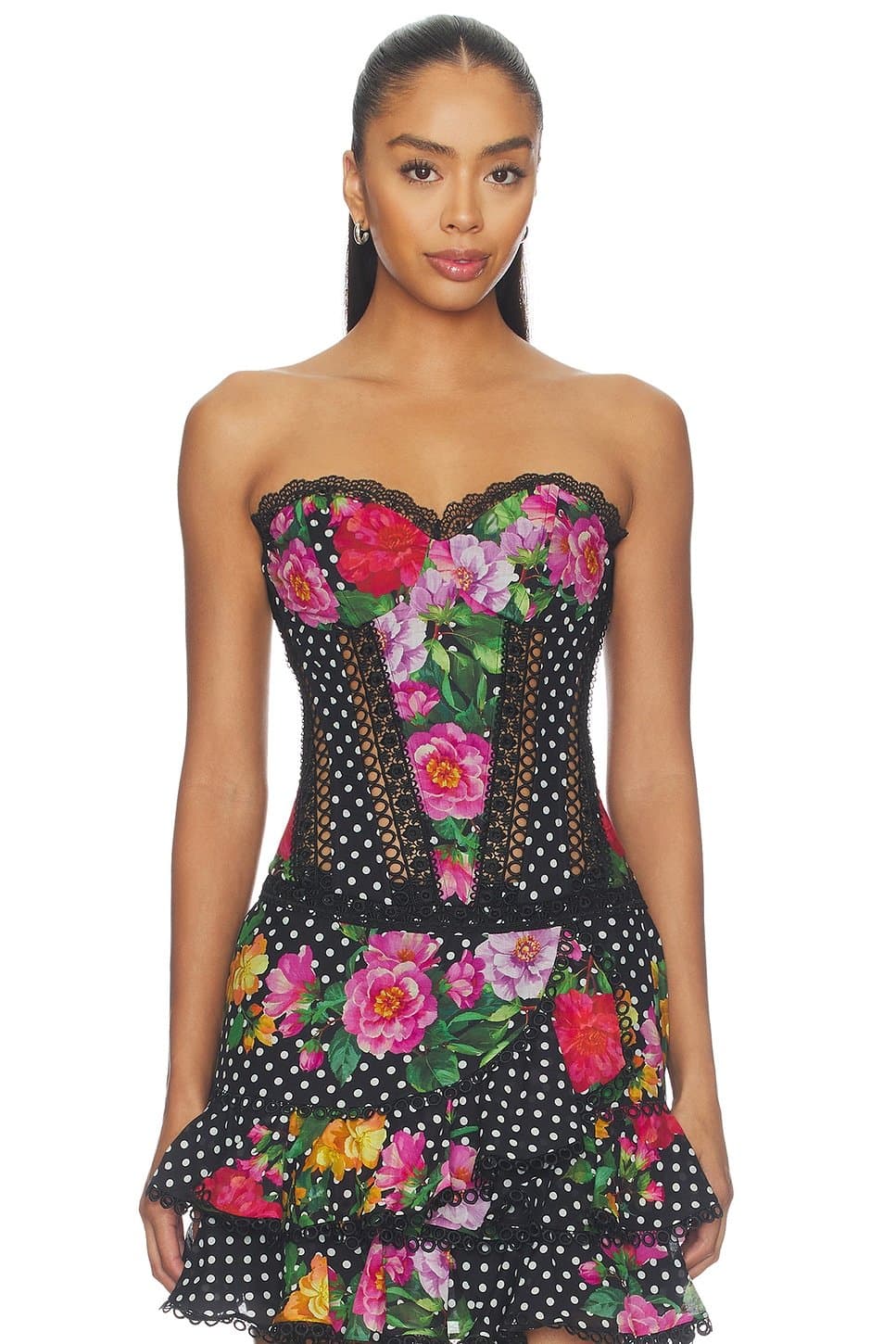 revolve Revolve Azahar Floral Corset Top in Black Dots