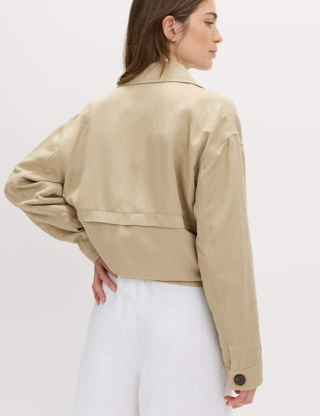 Marks & Spencer M&S Linen Blend Belted Cropped Jacket Green - 3