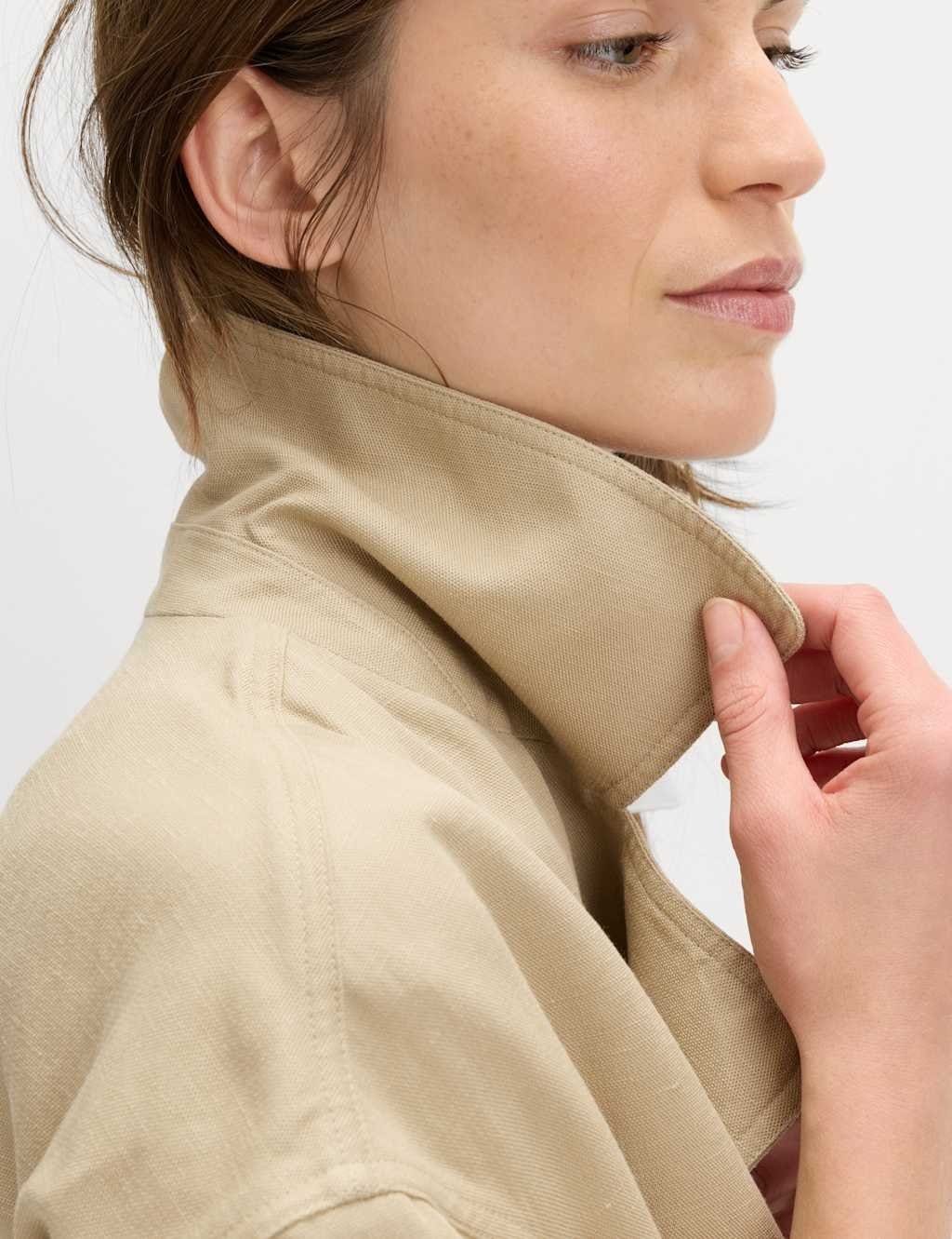 Marks & Spencer M&S Linen Blend Belted Cropped Jacket Green - 4