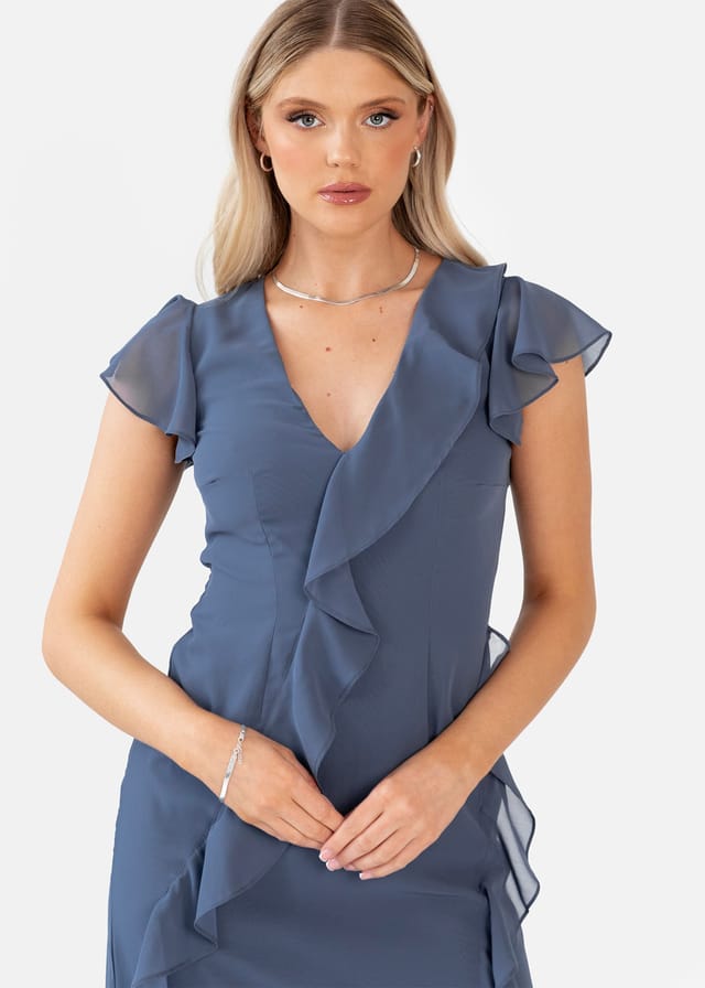 Anaya with Love Anaya with Love Women's Waterfall Ruffle Maxi Dress in Blue - 2