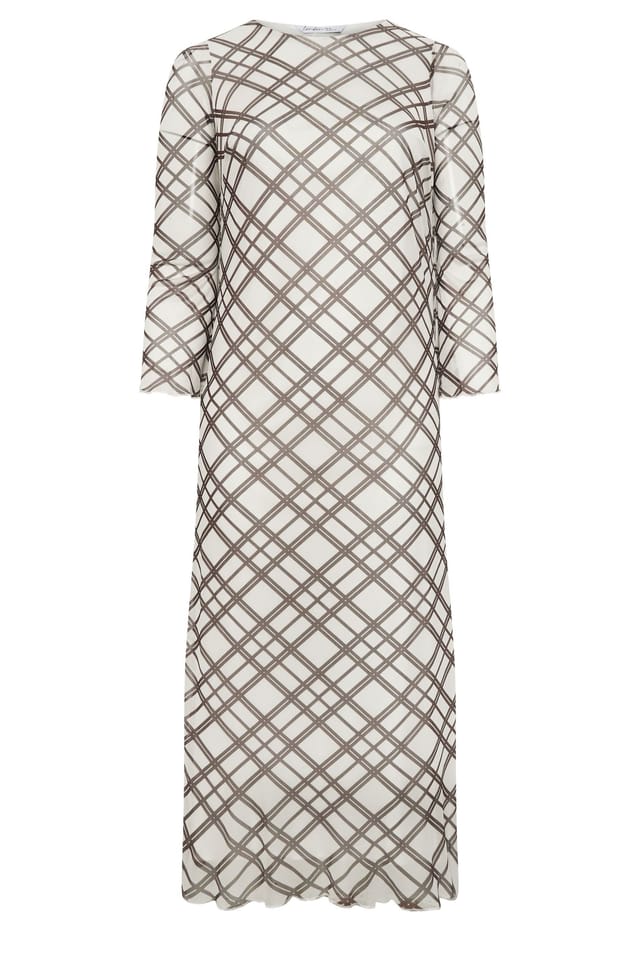 Yours Yours Women's Check Mesh Maxi Dress in Ivory - 2
