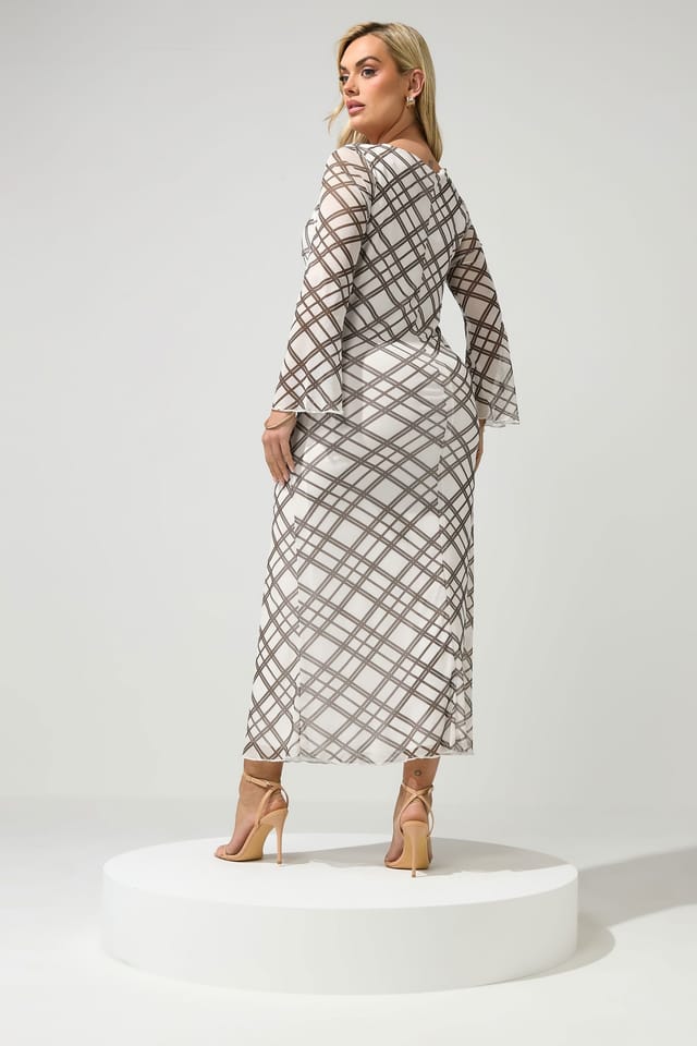Yours Yours Women's Check Mesh Maxi Dress in Ivory - 3