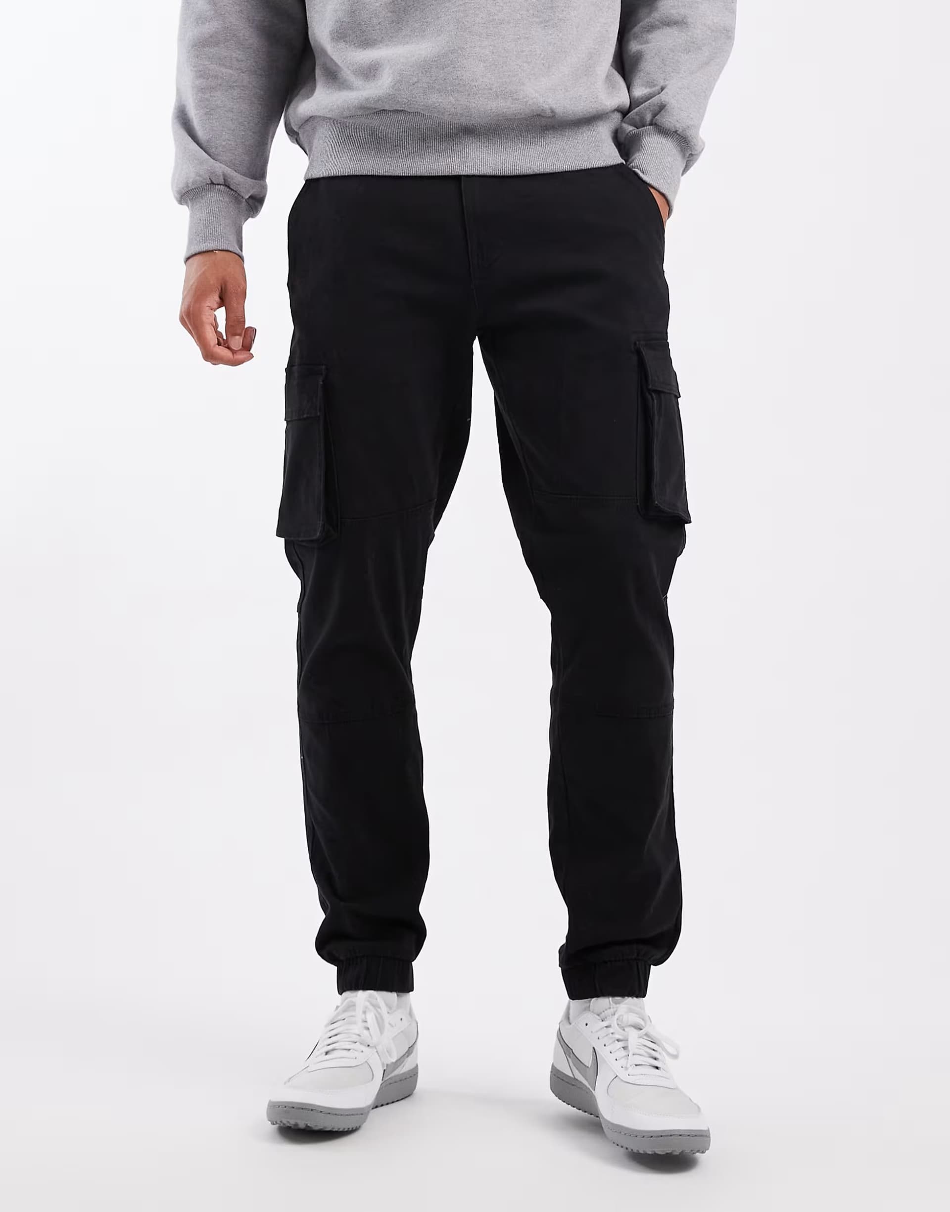 ASOS ONLY & SONS tapered fit cuffed cargo trousers in black
