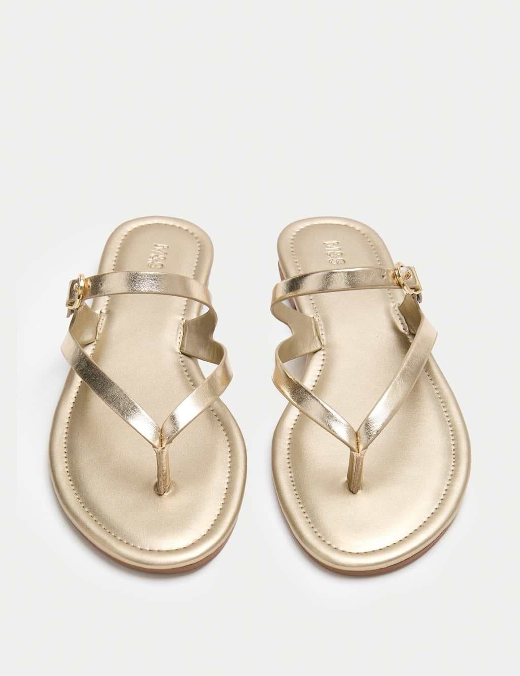 Marks & Spencer M&S Buckle Flat Toe Loop Mule Sandals Gold