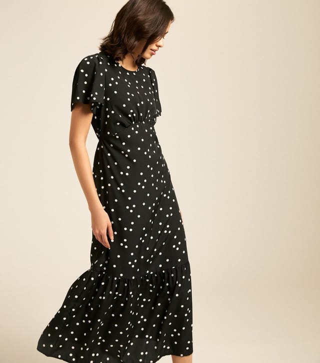 New Look Women's Black Spot Print Frill Sleeve Midi Dress New Look - 2