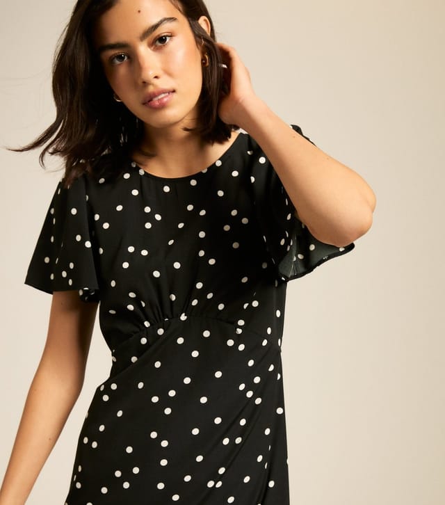 New Look Women's Black Spot Print Frill Sleeve Midi Dress New Look - 3