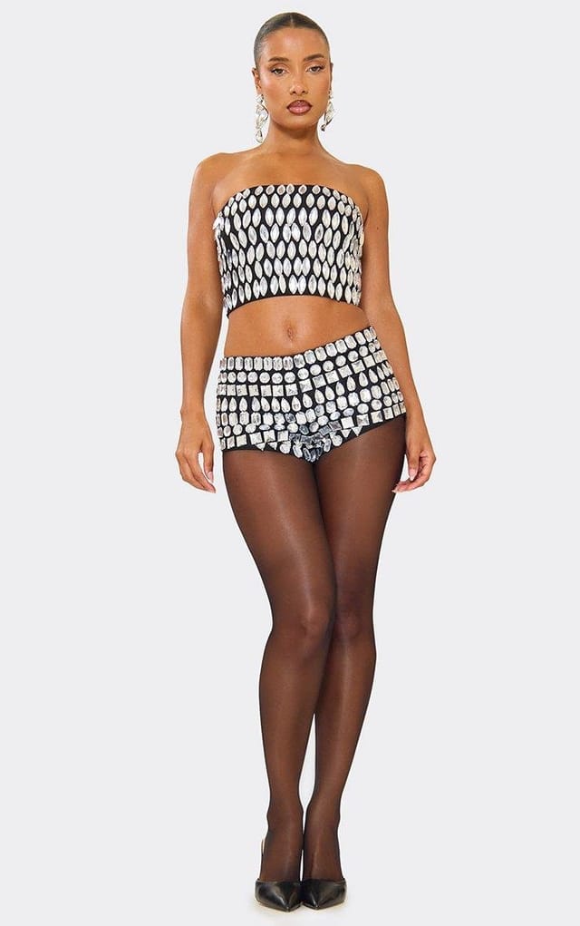 EGO Bandeau Diamante Embellished Tube Top In Black, Women's Size UK 6 - 2