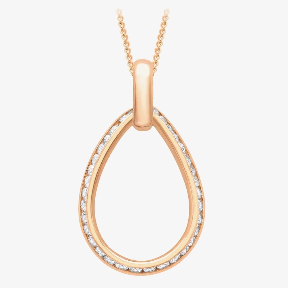 T.H.Baker T.H.Baker Women's 9ct Rose Gold Cubic Zirconia Open Teardrop Pendant 5.68.3392