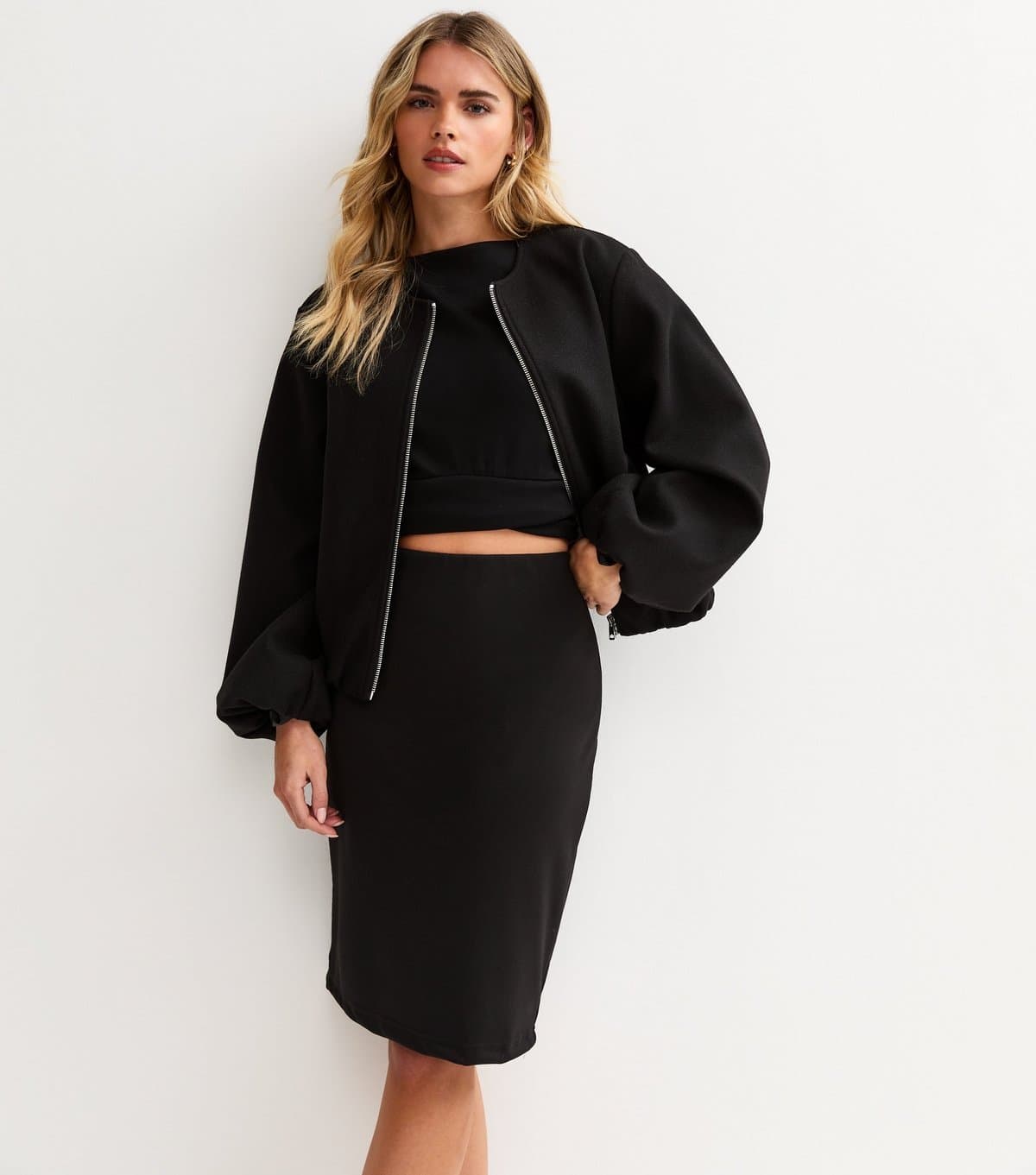 New Look Women's Petite Black Ponte Pencil Skirt New Look